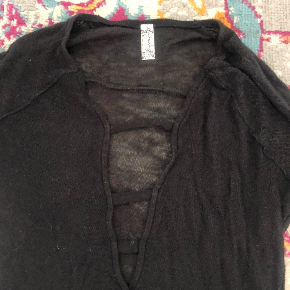 Sheer deep v linen long sleeve